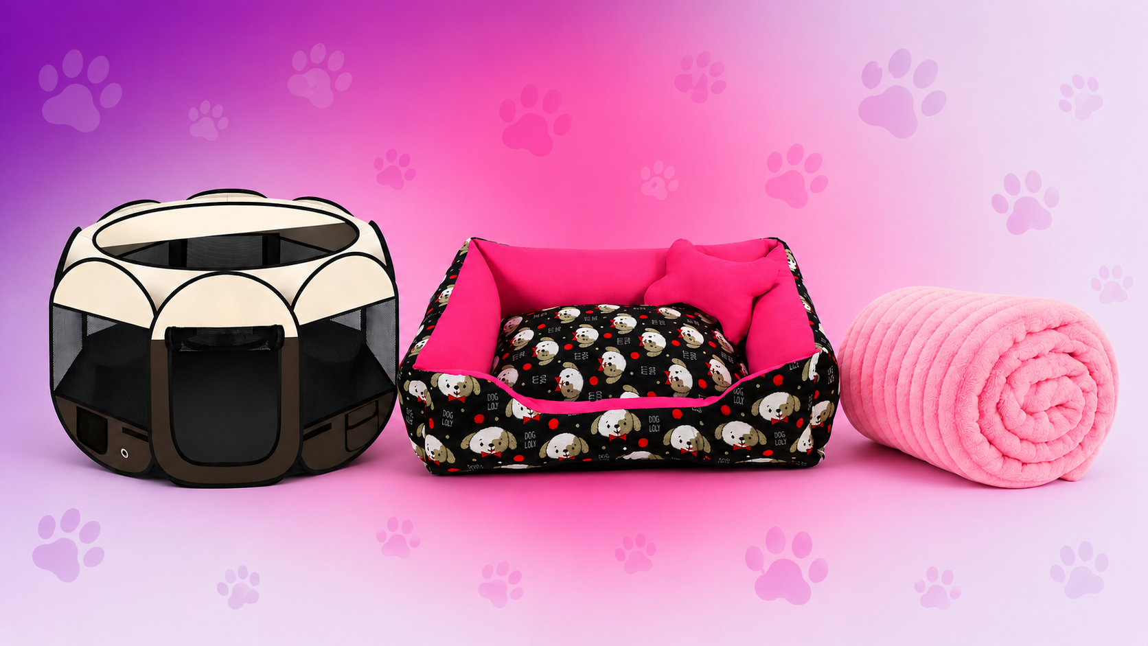Kit conforto para cachorro: caminha impermeável, cercado pet dobrável e manta soft