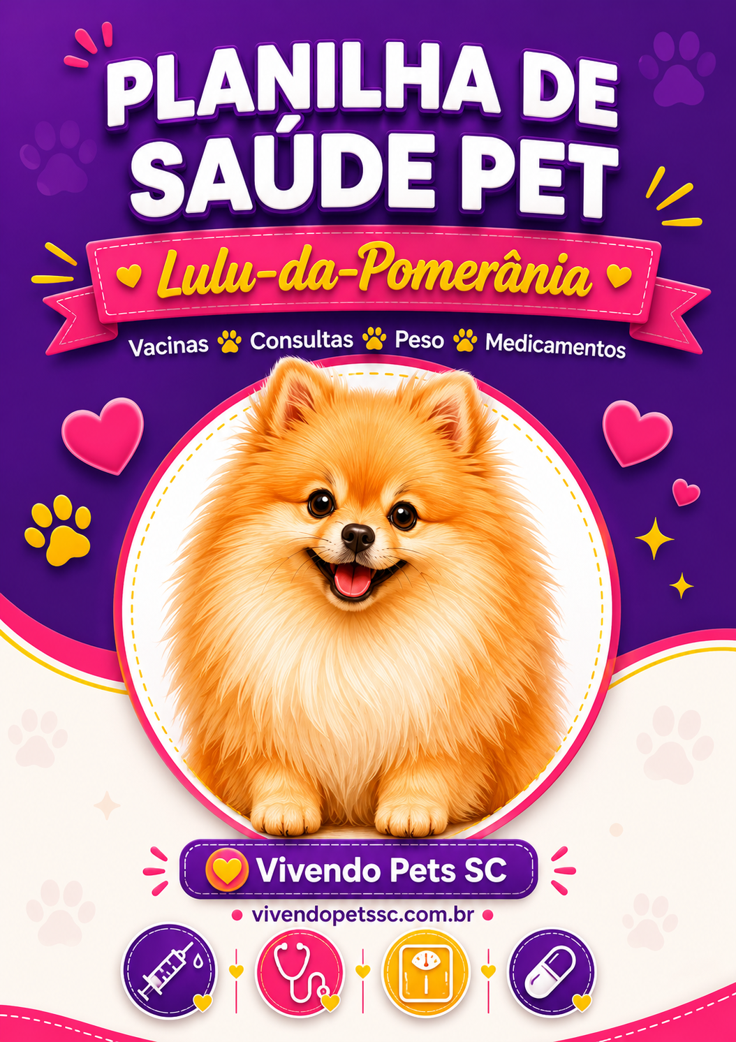 Planilha de Saúde Pet — Lulu-da-Pomerânia · Vivendo Pets SC