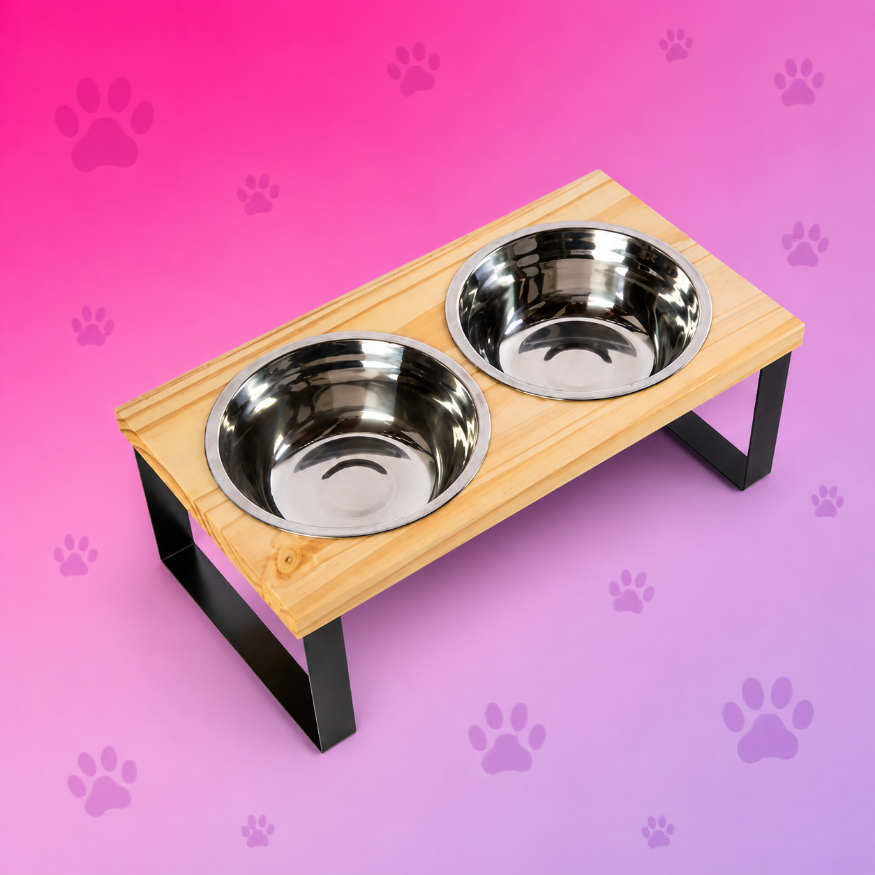 Comedouro elevado duplo em inox Mádela para cães e gatos em dieta natural