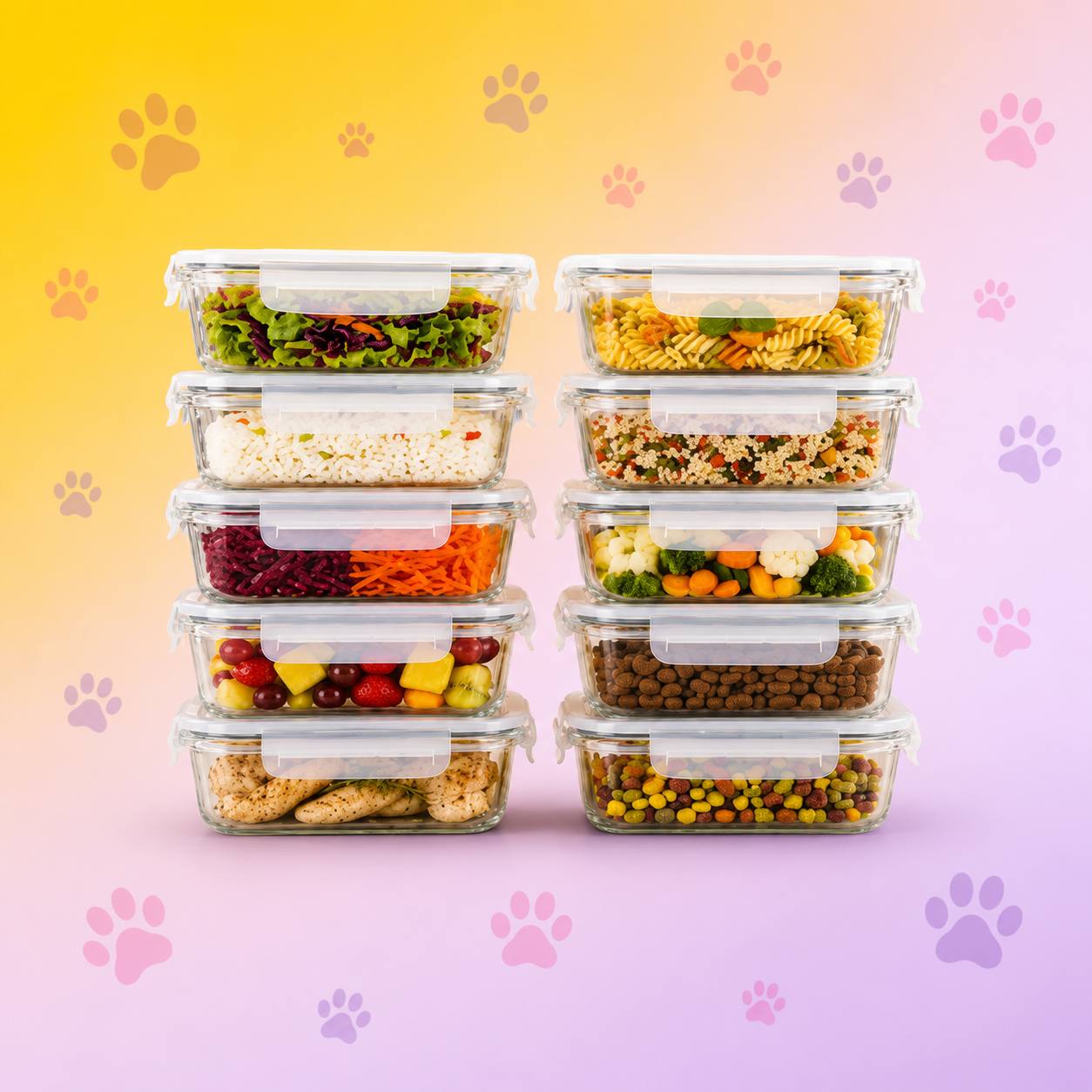 Kit 10 potes herméticos de vidro Starhouse 640ml para armazenar porções de dieta natural para pets