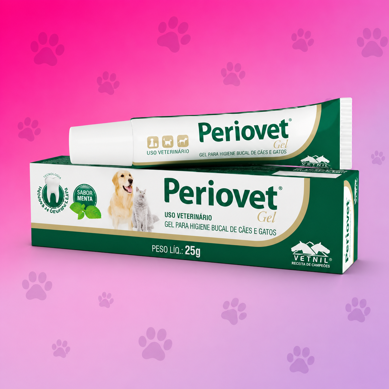 Periovet gel pasta dental higiene bucal para cães e gatos Vetnil 25g