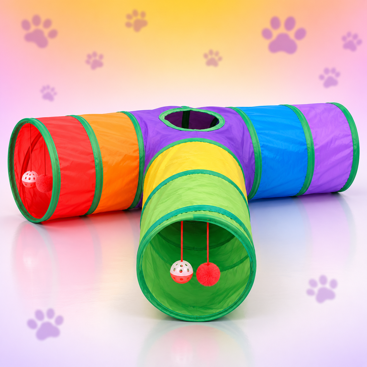 Túnel Labirinto Para Gatos Cães Interativo Arco-íris