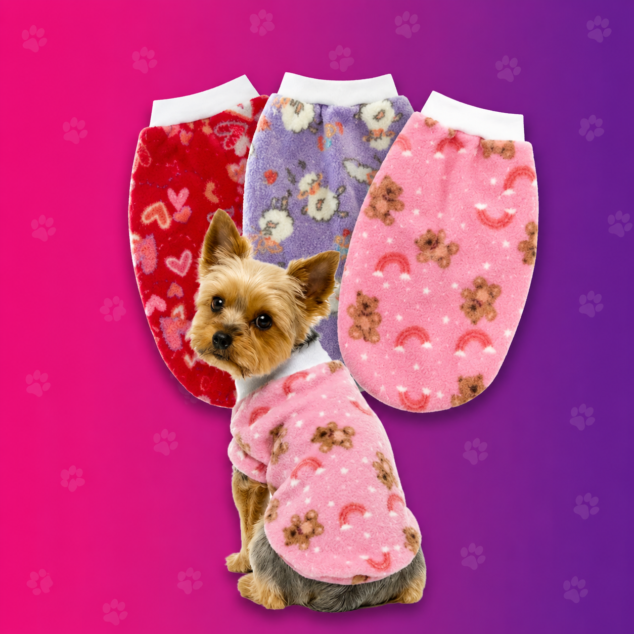 Kit 3 Roupinhas de Frio para Cachorro Soft JN Pet em rosa, roxo e vermelho
