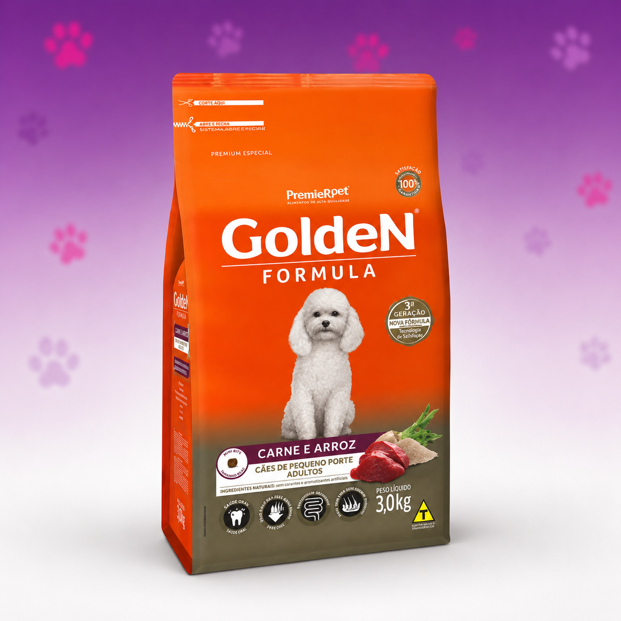 Ração Golden Fórmula Mini Bits para cães adultos de pequeno porte sabor carne e arroz 3kg