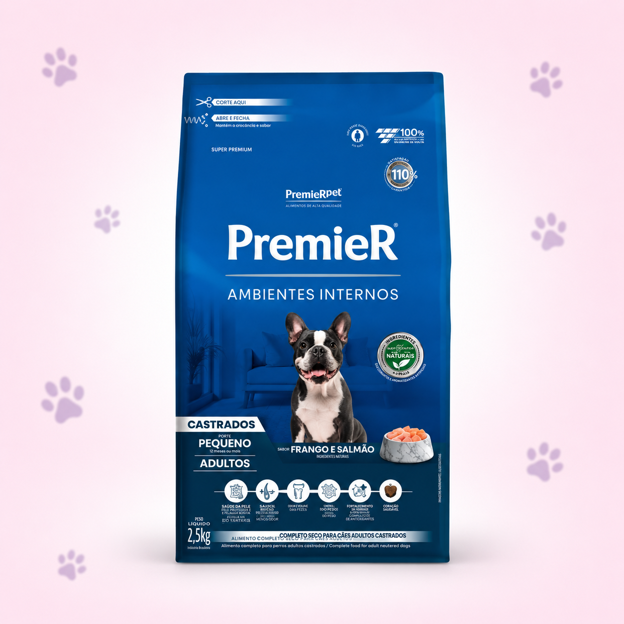 Ração Premier Ambientes Internos para cães adultos de pequeno porte castrados 2,5kg