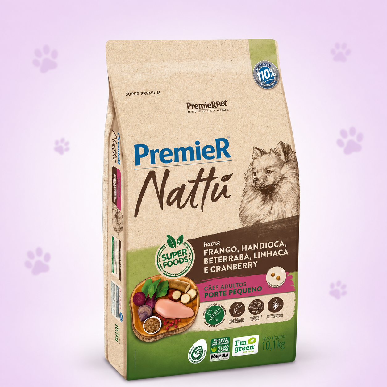 Ração Premier Nattu para cães adultos de pequeno porte sabor frango e mandioca 10,1kg