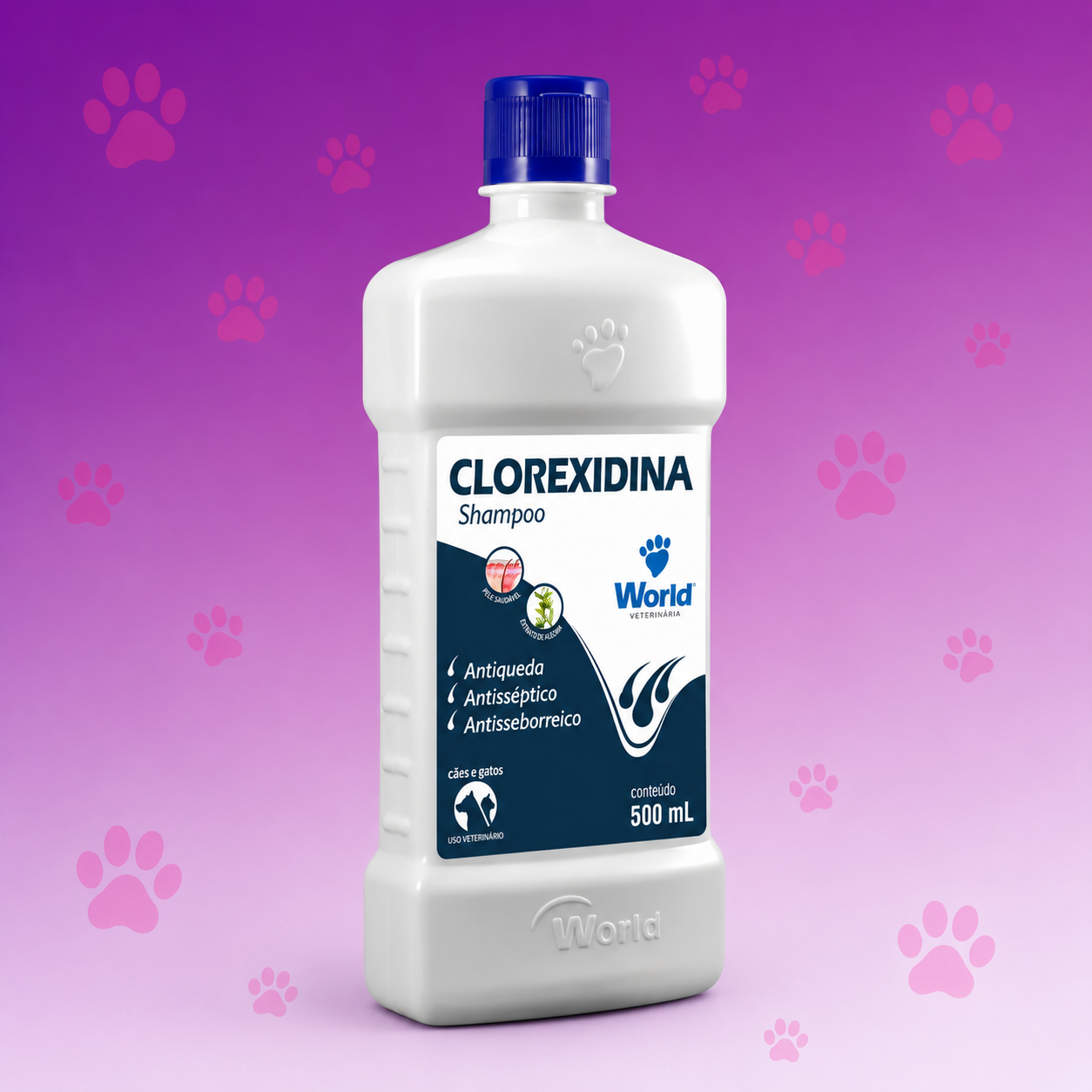 Shampoo dermatite clorexidina 500ml World Pet fragrância suave para cães e gatos