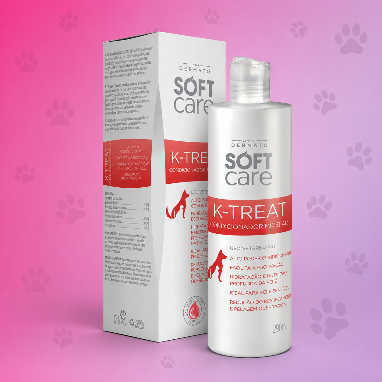 Soft Care K-treat condicionador micelar 290ml para cães e gatos sem fragrância