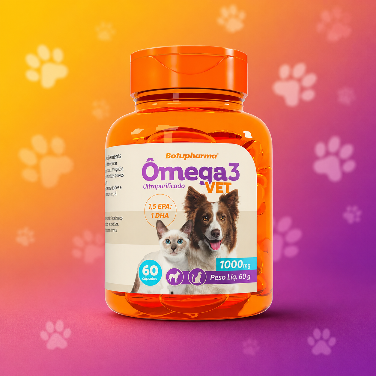 Ômega 3 Vet Botupharma 1000mg, suplemento para cães e gatos, 60 cápsulas