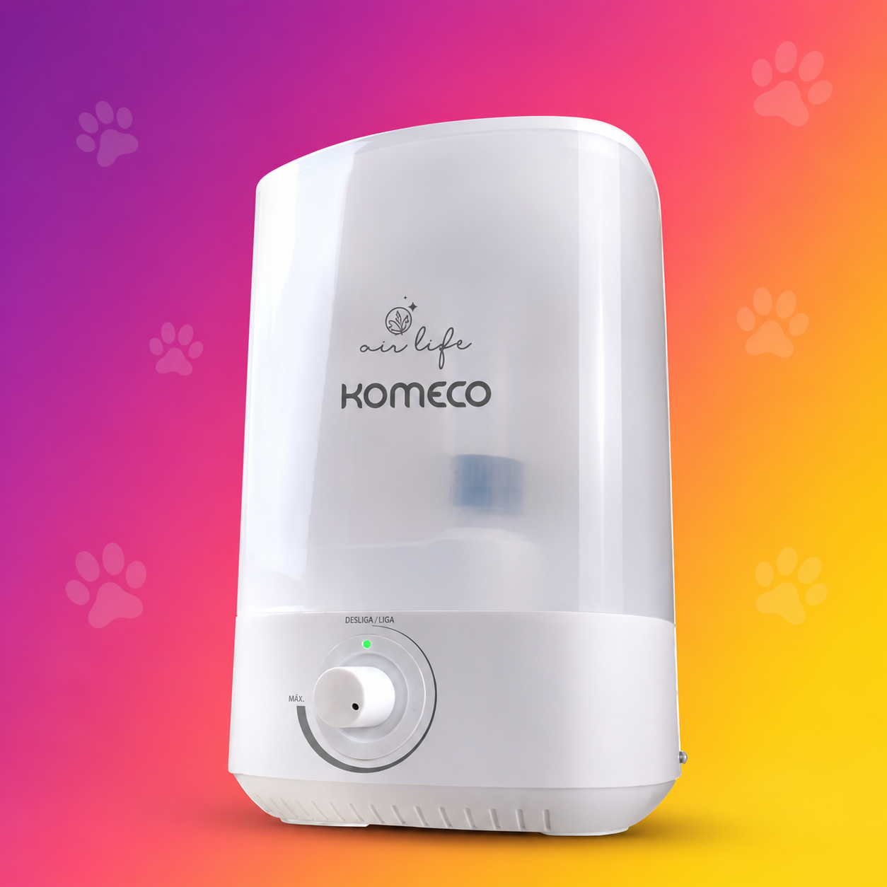 Umidificador de ar e ambientes Komeco 3,8 litros, modelo branco com reservatório de água visível