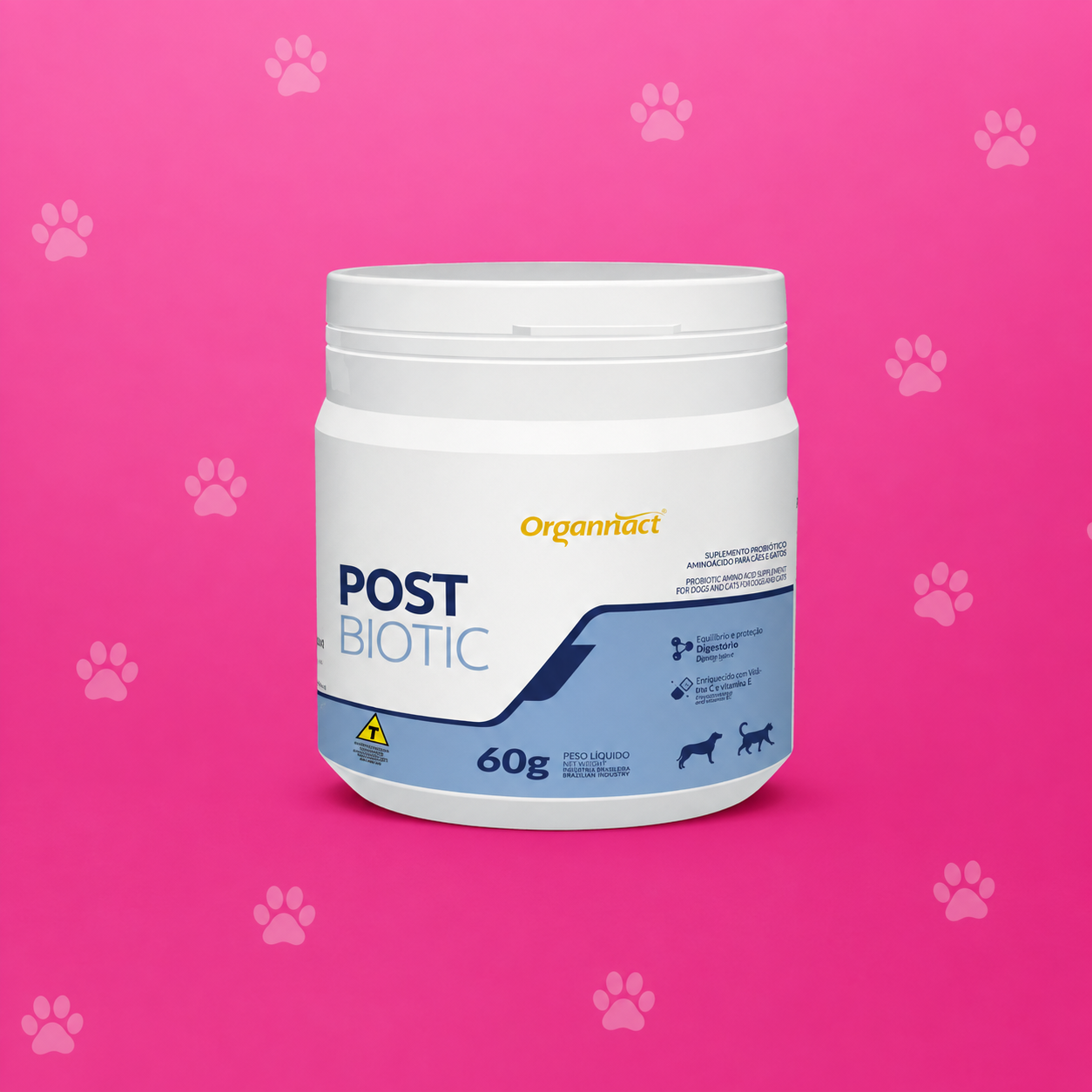 Post Biotic Organnact — suplemento em pó para saúde intestinal de cães e gatos, pote 60g